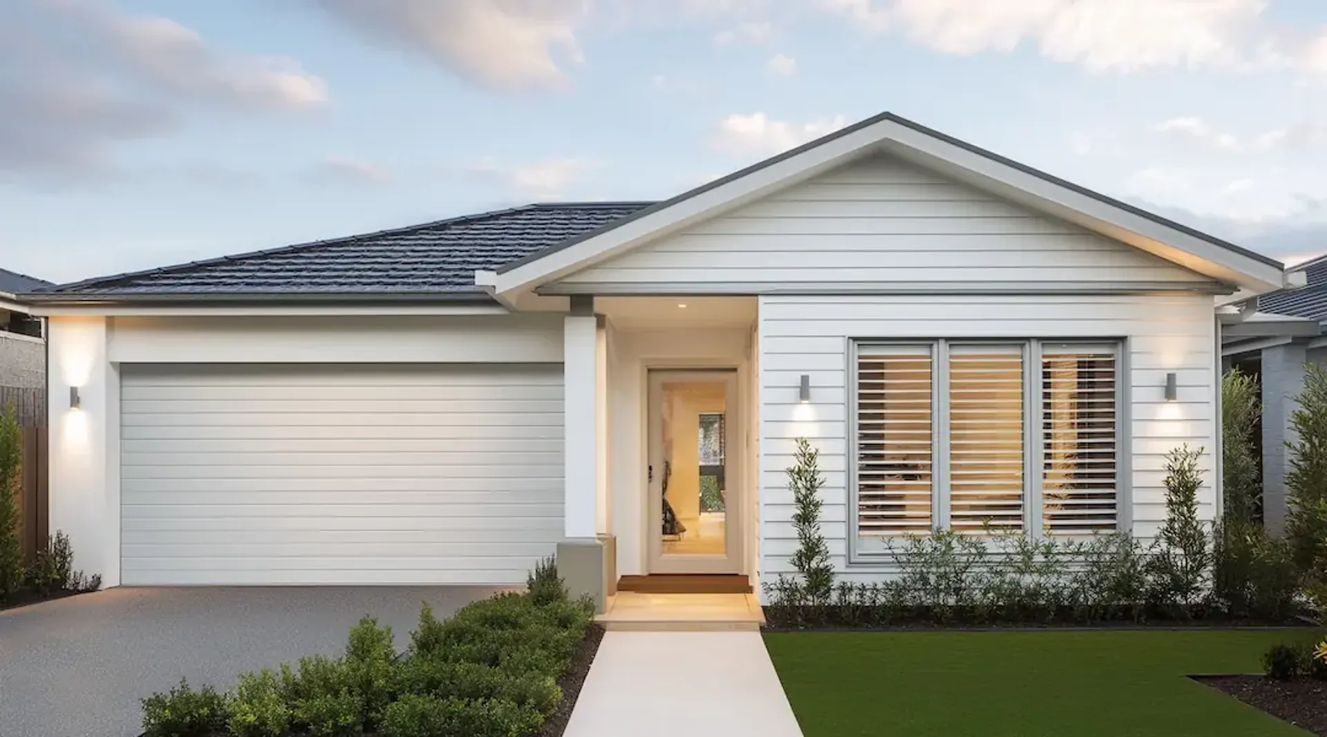 Modern Australian home with outdoor blinds and roller shutters installed by All Seasons Living Canberra